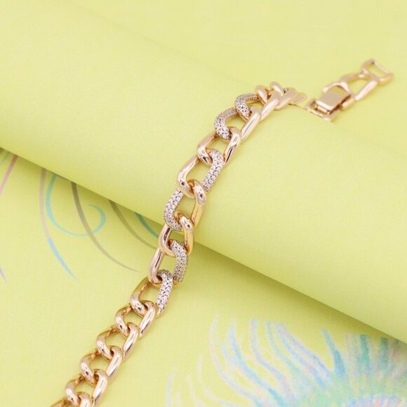 "Chunky Rose Gold Chain Bracelet with Crystal Links, XPBL0982 - Picture 2 of 12